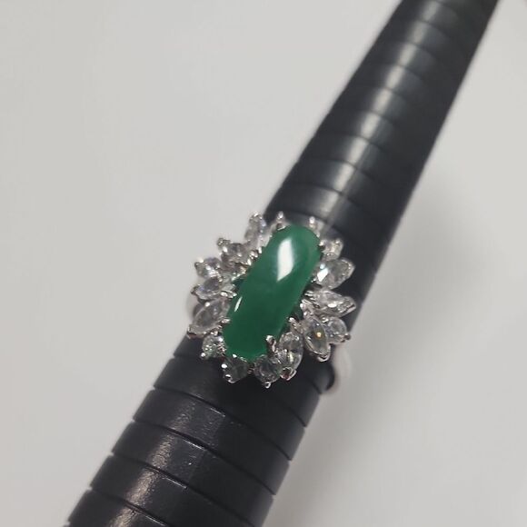 Silver Plated Jade Women's Ring Size 10 - Picture 1 of 7